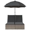 vidaXL Double Sun Lounger with Cushions&Parasol Grey Poly Rattan