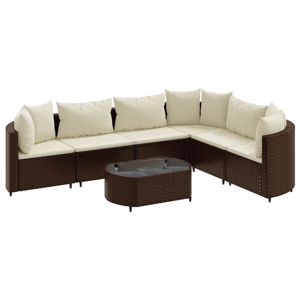 vidaXL 7 Piece Patio Sofa Set with Cushions Brown Poly Rattan