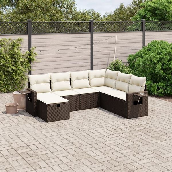 vidaXL Garden Sofa Set Brown Poly Rattan, Steel Large Modular