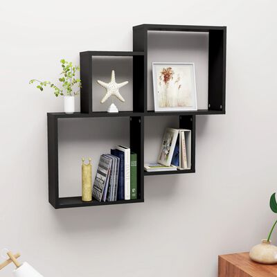 vidaXL Wall Cube Shelf Black 31.5"x5.9"x30.9" Engineered Wood