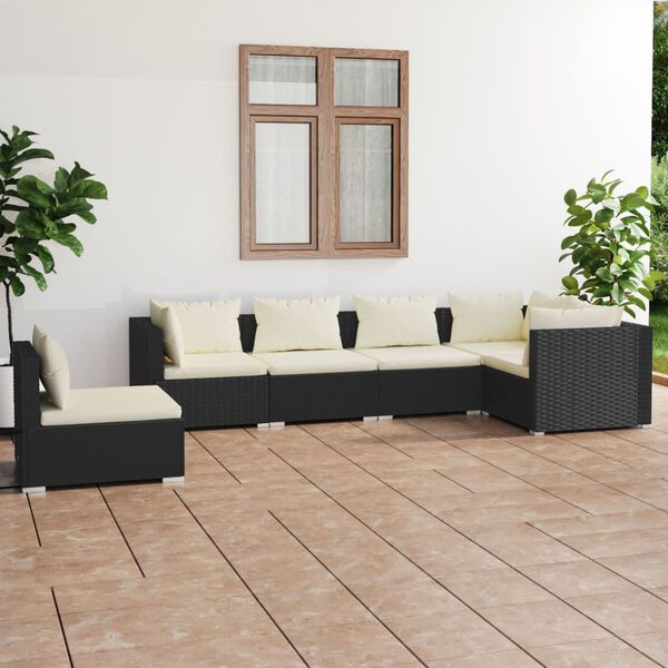 vidaXL Garden Lounge Set Black PE rattan, powder-coated steel, plastic