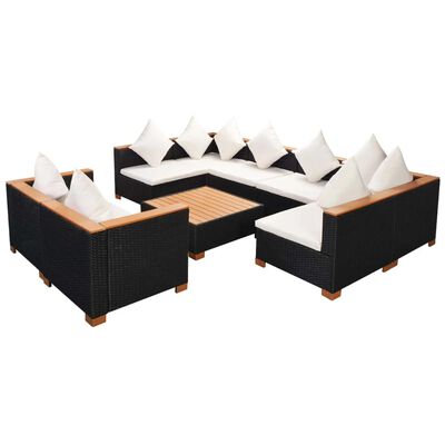 vidaXL 9 Piece Patio Lounge Set with Cushions Poly Rattan Black