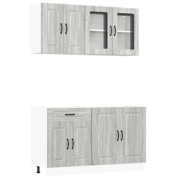 vidaXL Kitchen Cabinet Set Grey Sonoma Engineered Wood and Glass Standard