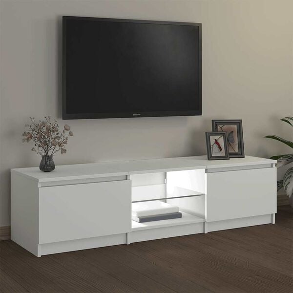 vidaXL TV Cabinet with LED Lights White 55.1x15.7x14.2"