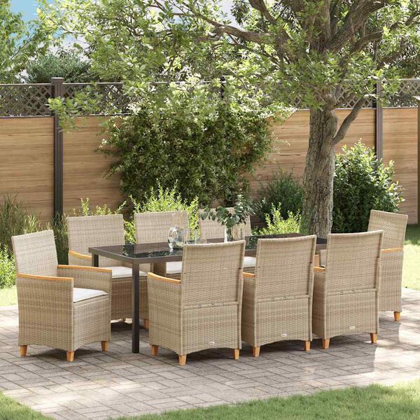 vidaXL Garden Dining Set 9 pcs Beige poly rattan