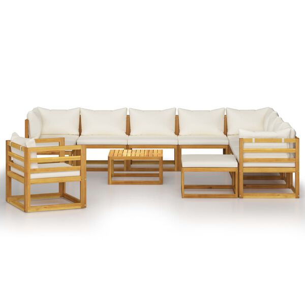 vidaXL Garden Lounge Set Cream Solid acacia wood, fabric (100% polyester)
