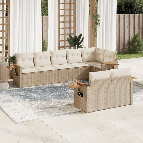 vidaXL Garden Sofa Set Beige, Cream White PE Rattan Large