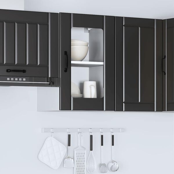 vidaXL Kitchen Wall Cabinet Black Engineered wood and glass