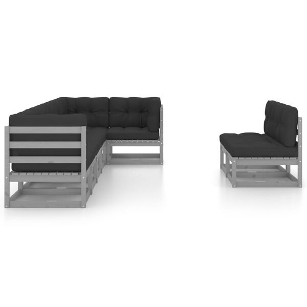 vidaXL Garden Lounge Set Grey Solid pine wood, fabric (100% polyester)