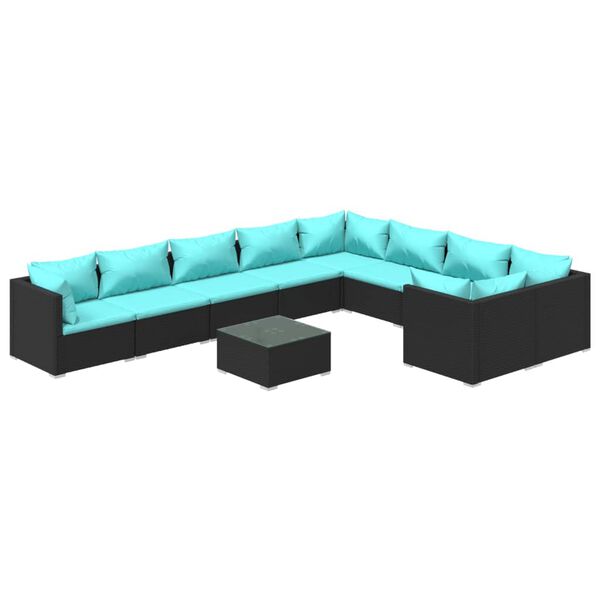 vidaXL Garden Lounge Set Black, Water Blue