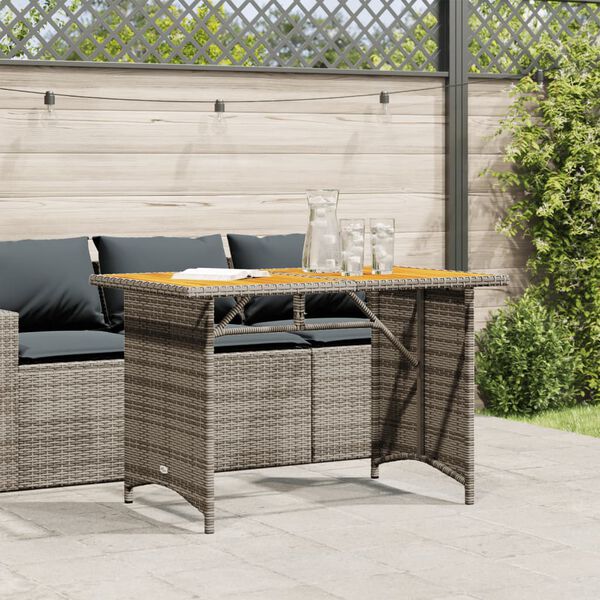 vidaXL Garden Table Grey PE rattan, powder-coated steel, solid acacia wood