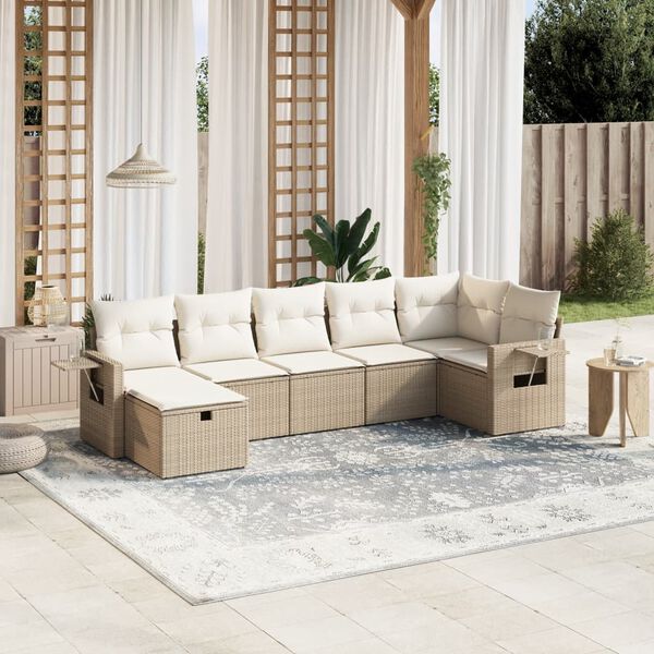 vidaXL Garden Sofa Set Beige Poly Rattan Large Modular Garden Sofa Set