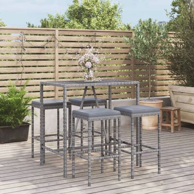 vidaXL 5 Piece Patio Bar Set with Cushions Gray Poly Rattan