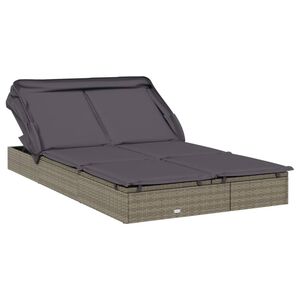 vidaXL Sunbed Grey PE Rattan, Powder-Coated Steel Double Foldable
