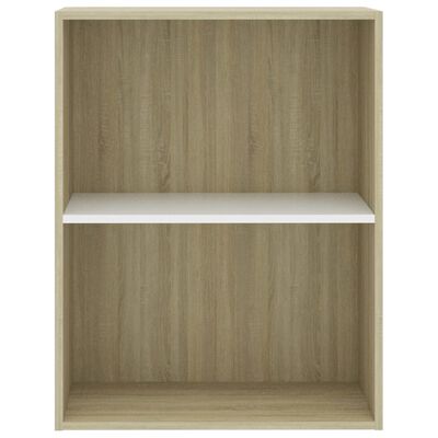 vidaXL 2-Tier Book Cabinet White and Sonoma Oak 23.6"x11.8"x30.1" Chipboard