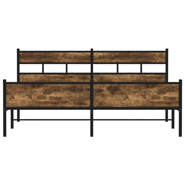 vidaXL Bed Frame Smoked Oak Steel, Engineered Wood Super King Bed Frame