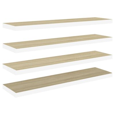 vidaXL Floating Wall Shelves 4 pcs Oak and White 35.4"x9.3"x1.5" MDF