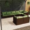 vidaXL Garden Lounge Set Brown with green cushions