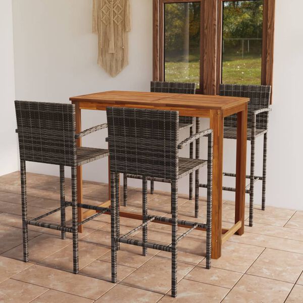 vidaXL Garden Bar Set Grey, Brown Solid Acacia Wood, PE Rattan Medium