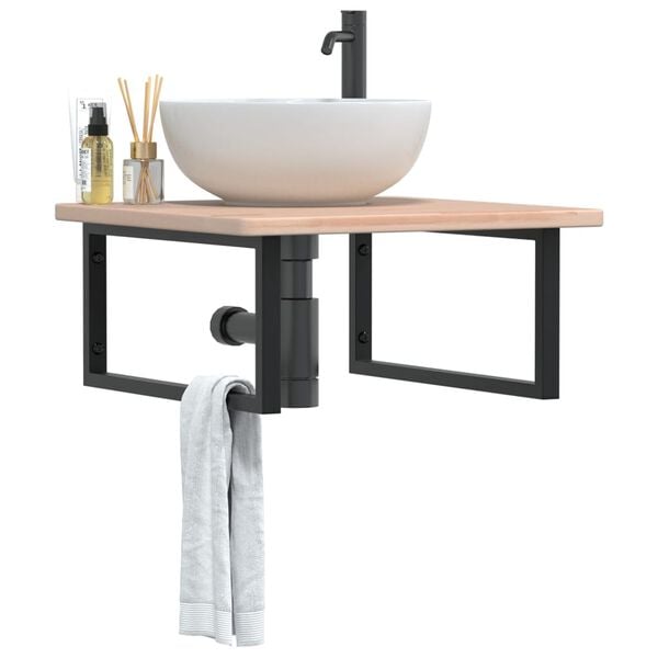 vidaXL Basin Shelf Wall Mounted Steel and Solid Wood Oak