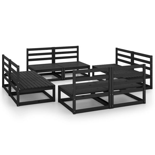 vidaXL Garden Lounge Set Black Solid Pine Wood Medium Modular