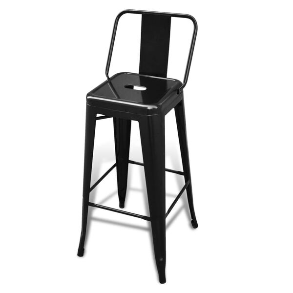 vidaXL Bar Stool Set of 2 Black Steel Tall Footrest Bar Stool