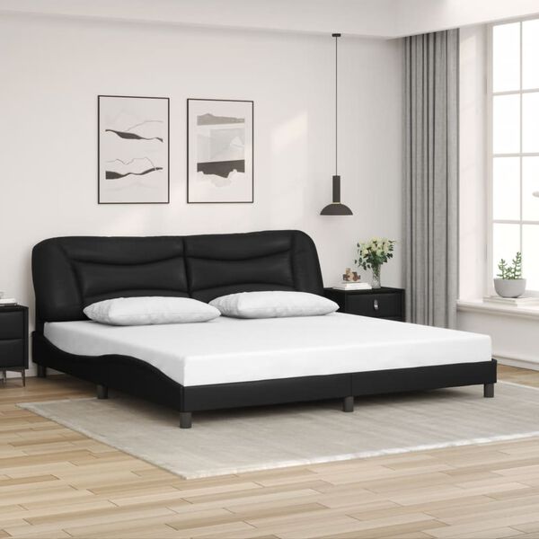 vidaXL Bed Frame Black Faux leather, metal, solid pine wood, plywood