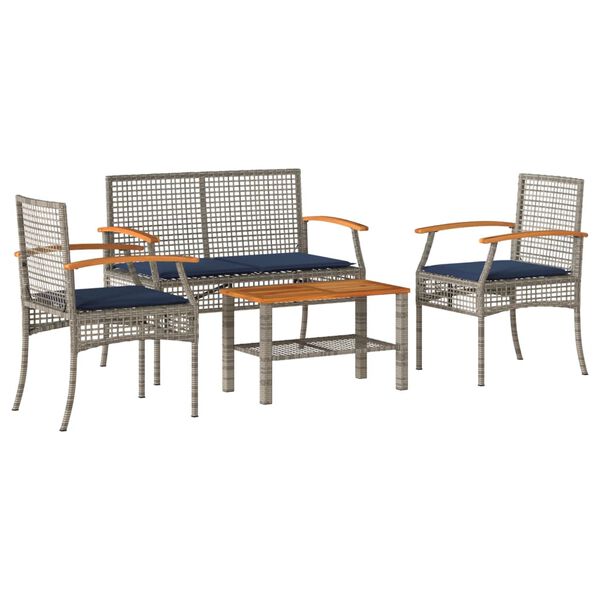 vidaXL Patio Lounge Set Grey PE Rattan Standard UV-resistant materials
