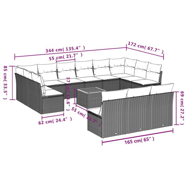 vidaXL Garden Sofa Set Black Poly Rattan 14 Piece Modular
