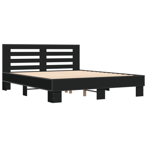 vidaXL Bed Frame Black Engineered wood, metal, plywood Double Durable