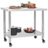 vidaXL Kitchen Work Table with Wheels 31.5"x23.6"x33.5" Stainless Steel