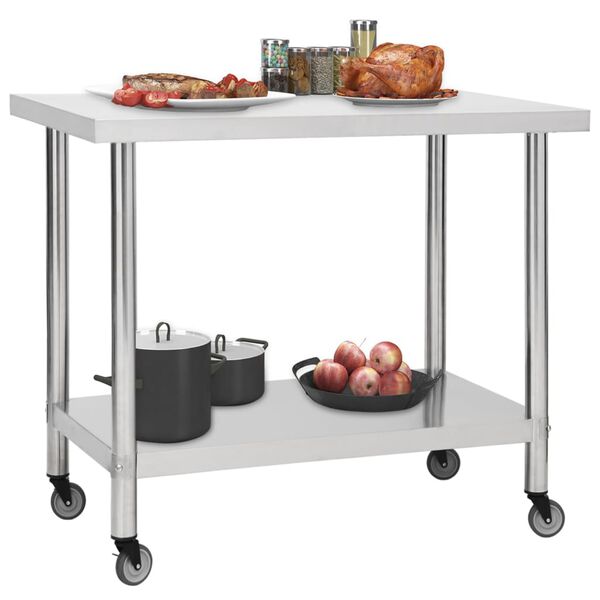 vidaXL Kitchen Work Table with Wheels 31.5"x23.6"x33.5" Stainless Steel