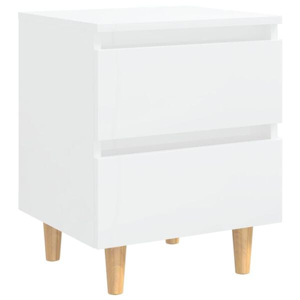 vidaXL Bed Cabinet Set of 2 Glossy White Engineered Wood, Solid Pinewood