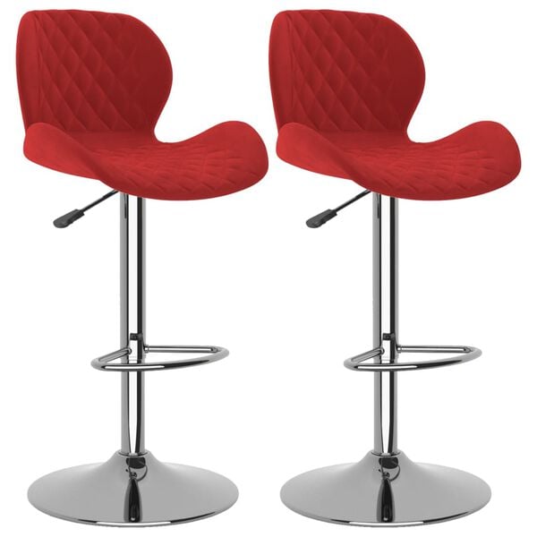vidaXL Bar Stool Set of 2 Wine Red Chromed steel, velvet (100% polyester)