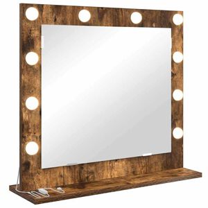 vidaXL Vanity Mirror with LED Strip Lights Smoked Oak 60 x 55 x 18 cm