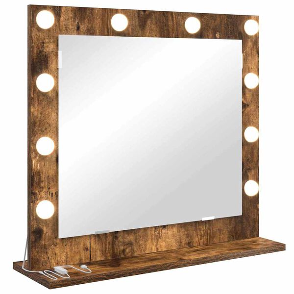 vidaXL Vanity Mirror with LED Strip Lights Smoked Oak 60 x 55 x 18 cm