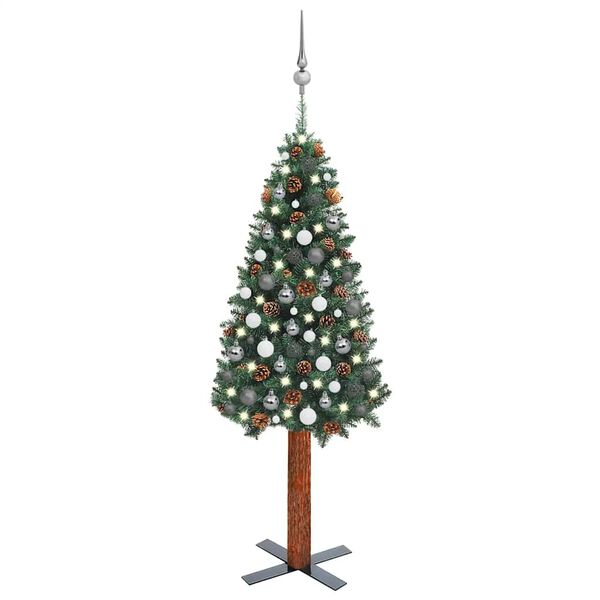 vidaXL Slim Pre-lit Christmas Tree with Ball Set Green 59.1" PVC