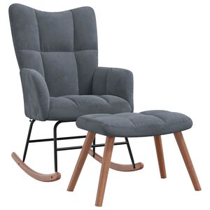 vidaXL Rocking Chair With Stool Dark Grey Velvet Medium Armchair