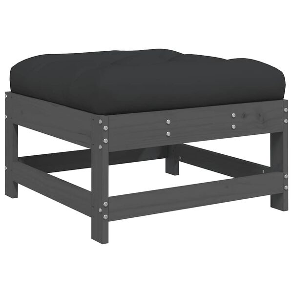 vidaXL Garden Footstool Grey, Black Solid pine wood, Plywood, Oxford fabric