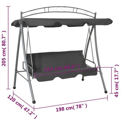 vidaXL Outdoor Convertible Swing Bench with Canopy Anthracite 78"x47.2"x80.7" Steel