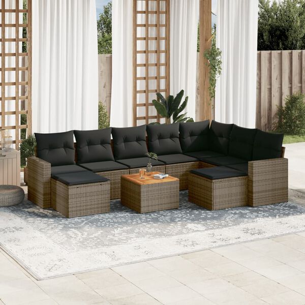 vidaXL Garden Sofa Set Grey, Dark Grey PE Rattan 10 Piece Modular