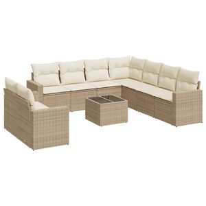 vidaXL Garden Sofa Set Beige PE rattan, powder-coated steel, tempered glass