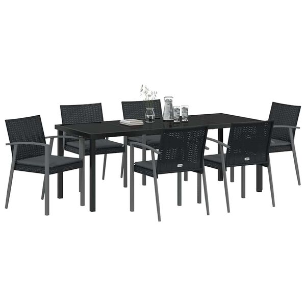 vidaXL Garden Dining Set 7 pcs Black and Grey PE Rattan