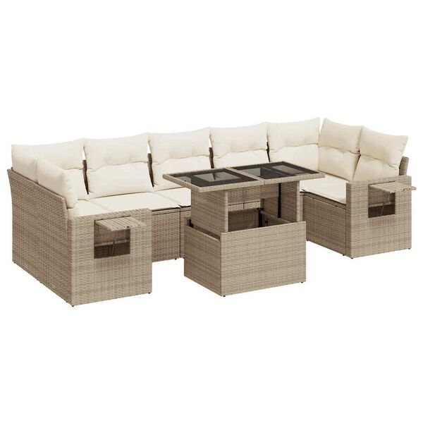 vidaXL Garden Sofa Set Beige PE Rattan 8 Piece Adjustable Armrests