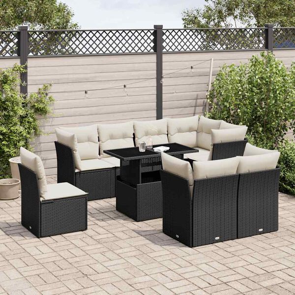 vidaXL Garden Sofa Set Black and Cream White