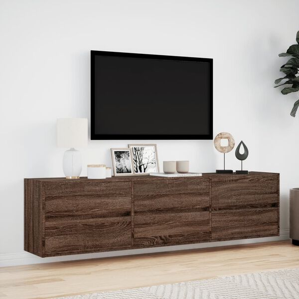 vidaXL TV Wall Cabinet Brown oak Engineered wood 70.9 in TV Wall Cabinet
