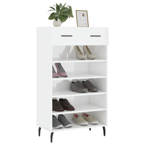 vidaXL Shoe Cabinet High gloss white Engineered wood, iron, aluminum