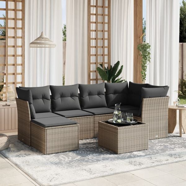 vidaXL Garden Sofa Set Grey Poly Rattan Large Modular Garden Sofa Set