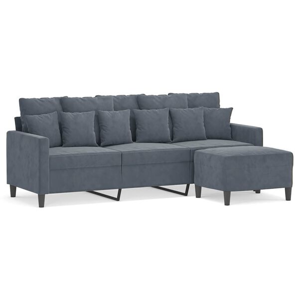 vidaXL 3-seater Sofa With Footstool Dark Grey Velvet 71.0 in seating width