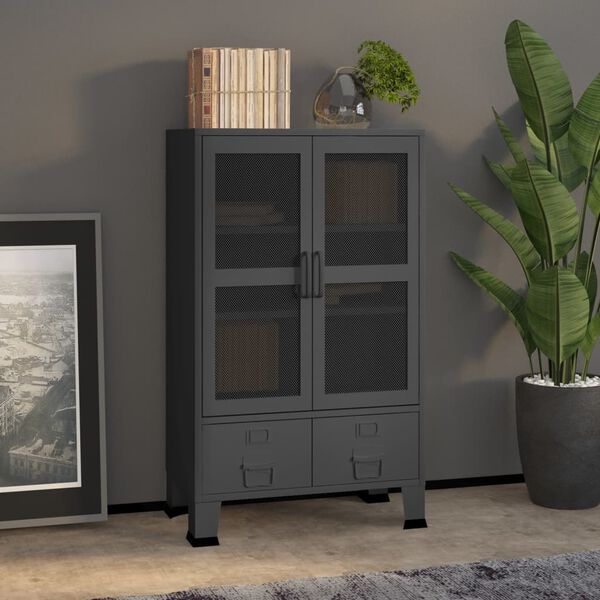 vidaXL Storage Chest Anthracite Metal 27.6 x 15.7 x 45.3 in Doors